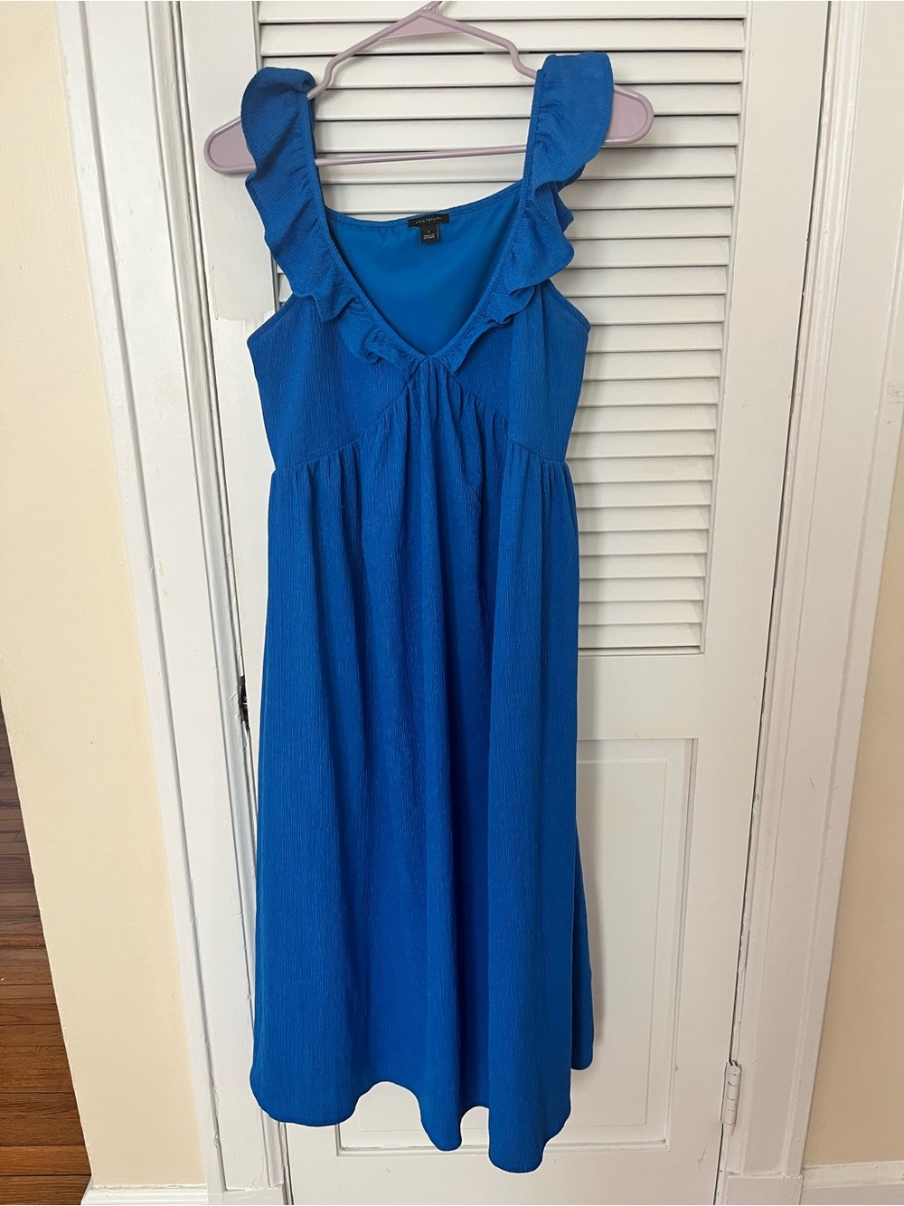 Ann Taylor Cobalt Blue Ruffle-Shoulder Midi Dress